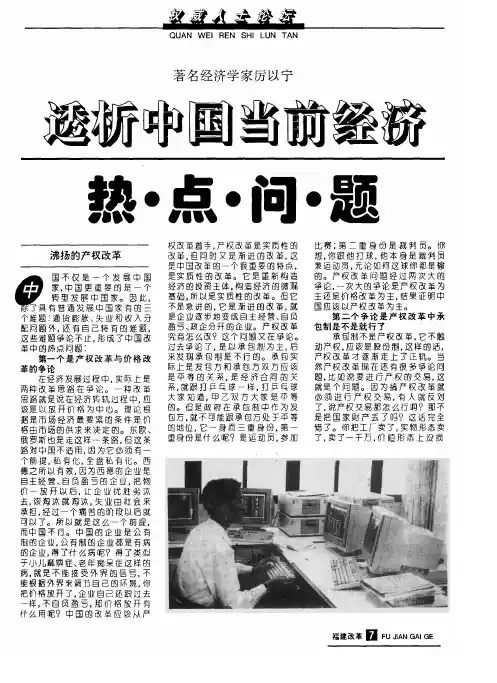 著名经济学家厉以宁  透析中国当前经济热·点·问·题
