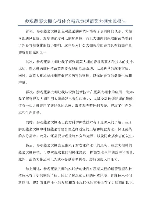参观蔬菜大棚心得体会精选参观蔬菜大棚实践报告