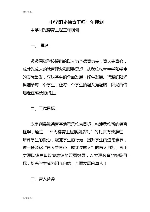 中学阳光德育工程三年规划