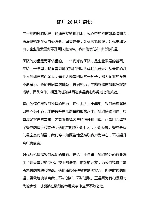 建厂20周年感悟