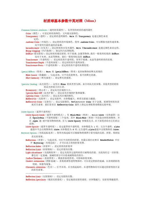 材质球属性对照表