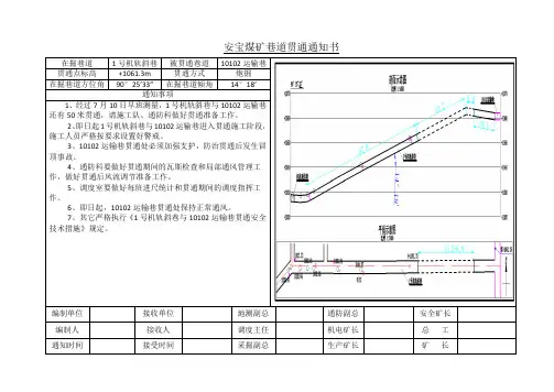 安宝煤矿巷道贯通通知书