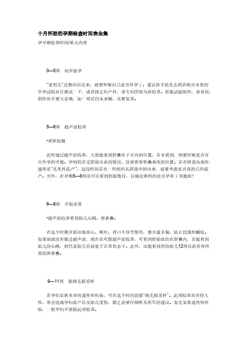 【VIP专享】十月怀胎的孕期检查时间表全集