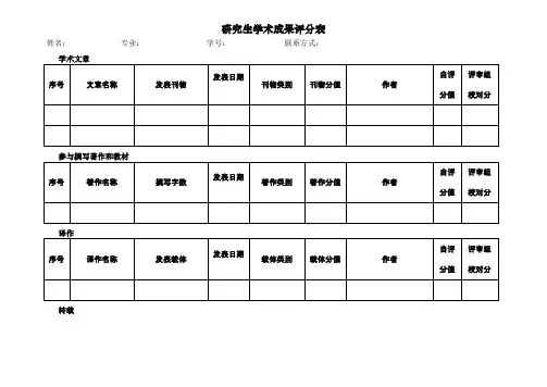 研究生学术成果评分表