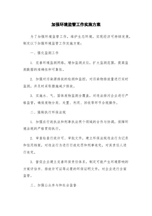 加强环境监管工作实施方案