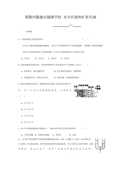 撒趣市趟撑学校高考生物一轮复习基础训练水分代谢和矿质代谢旧