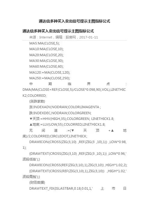 通达信多种买入卖出信号提示主图指标公式