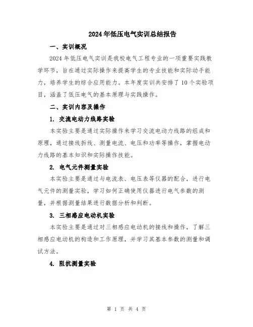 2024年低压电气实训总结报告