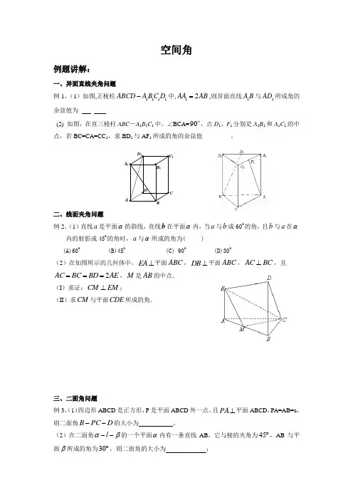 立体几何专题复习(三)   空间角专题
