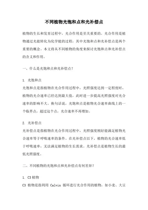 不同植物光饱和点和光补偿点