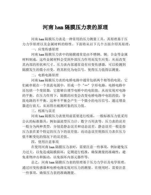 河南ham隔膜压力表的原理