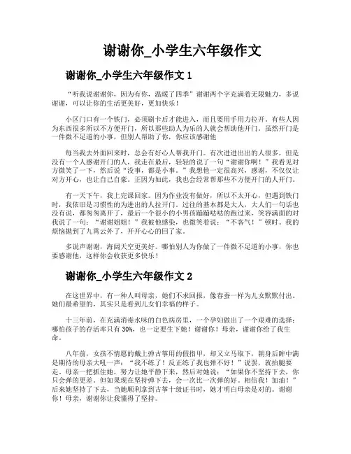 谢谢你小学生六年级作文