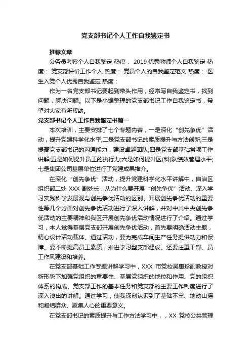 党支部书记个人工作自我鉴定书