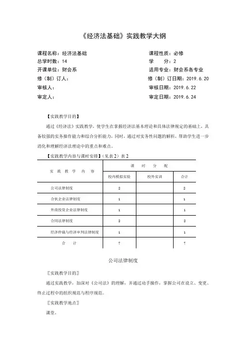 《经济法基础》实践教学大纲