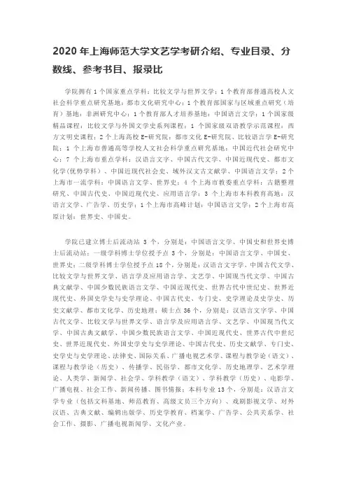 2020年上海师范大学文艺学考研介绍、专业目录、分数线、参考书目、报录比