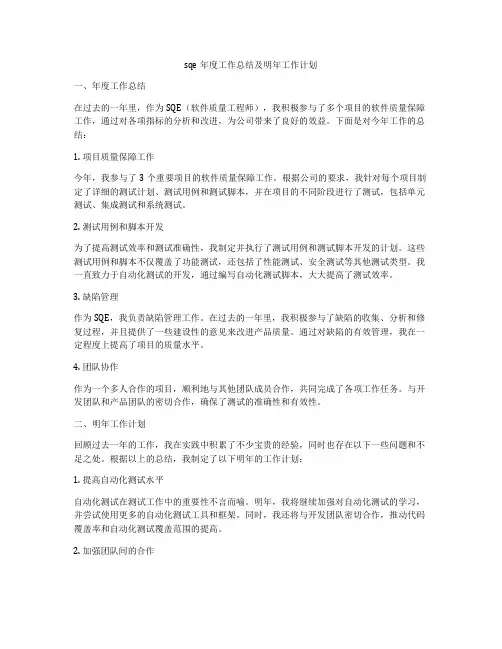 sqe年度工作总结及明年工作计划