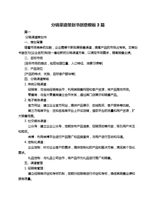 分销渠道策划书创意模板3篇