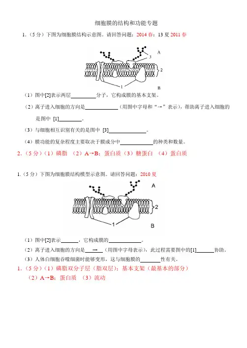 1-2细胞膜的结构和功能(答案)