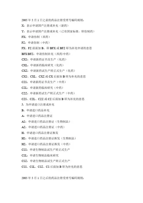 2005年前后的药品注册受理号编码规则
