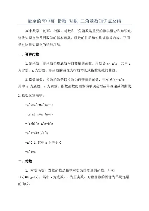 最全的高中幂_指数_对数_三角函数知识点总结