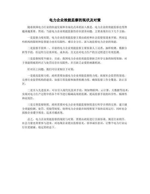 电力企业效能监察的现状及对策