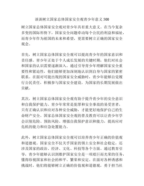 谈谈树立国家总体国家安全观青少年意义500