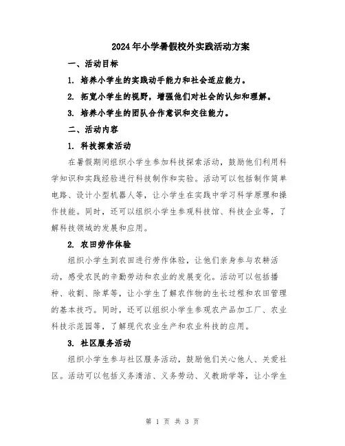 2024年小学暑假校外实践活动方案
