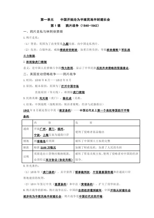人教版八年级上册历史复习资料