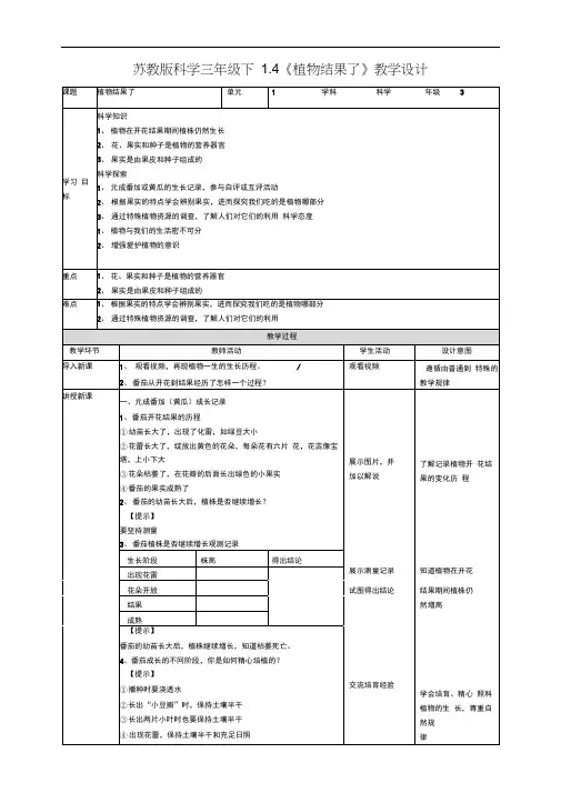 新苏教版科学三年级下册1.4《植物结果了》优质教案