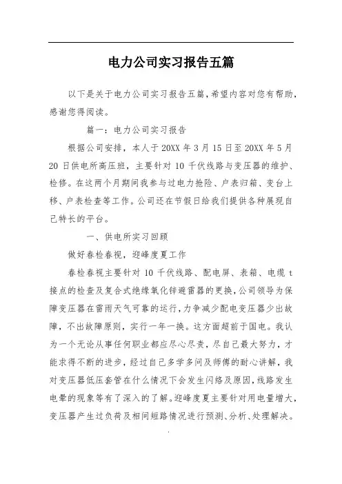 电力公司实习报告五篇