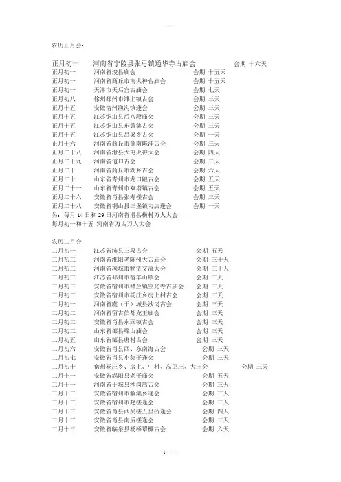 全国庙会时间表