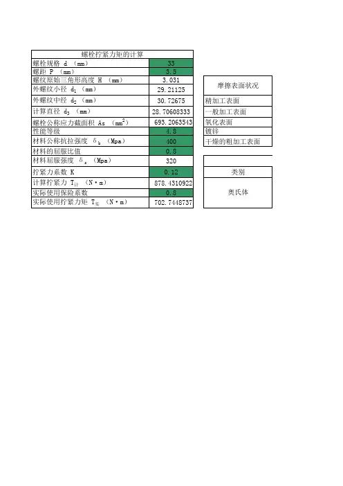 螺栓拧紧力矩计算(含不锈钢)