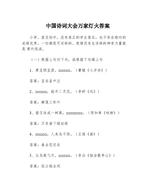中国诗词大会万家灯火答案