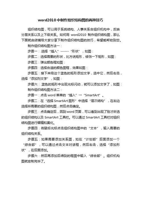 word2010中制作组织结构图的两种技巧