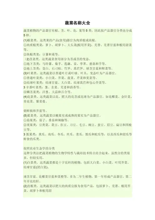 蔬菜名称大全