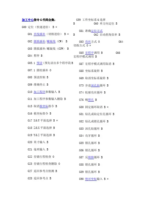 加工中心指令G代码全集