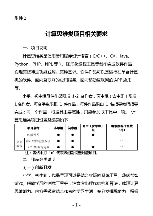 广东省中小学信息技术计算思维类作品相关要求