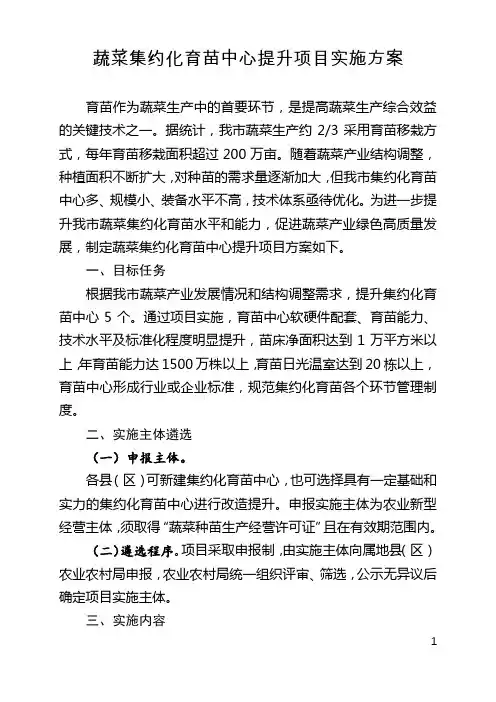 蔬菜集约化育苗中心提升项目实施方案