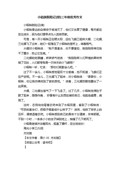 小稻秧脱险记（续）三年级优秀作文