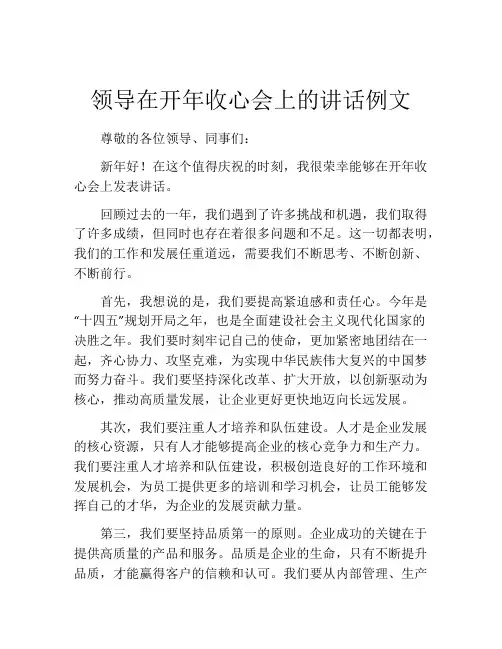 领导在开年收心会上的讲话例文
