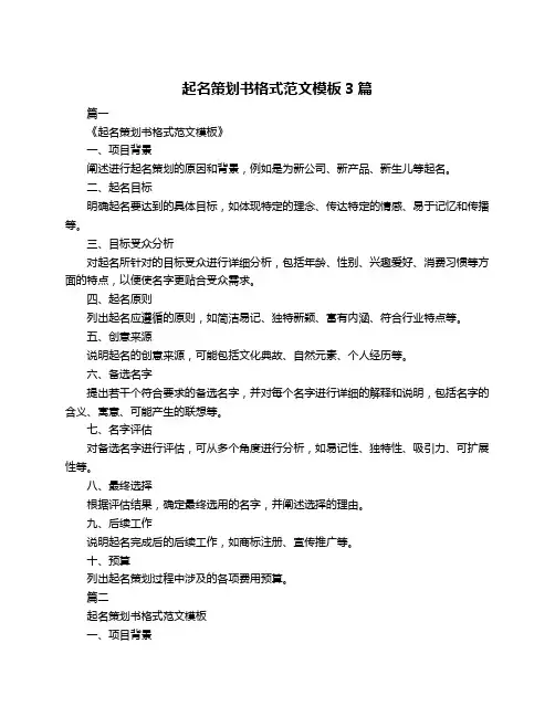 起名策划书格式范文模板3篇