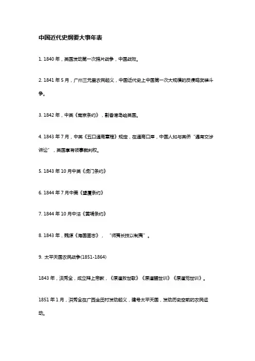中国近代史纲要大事年表
