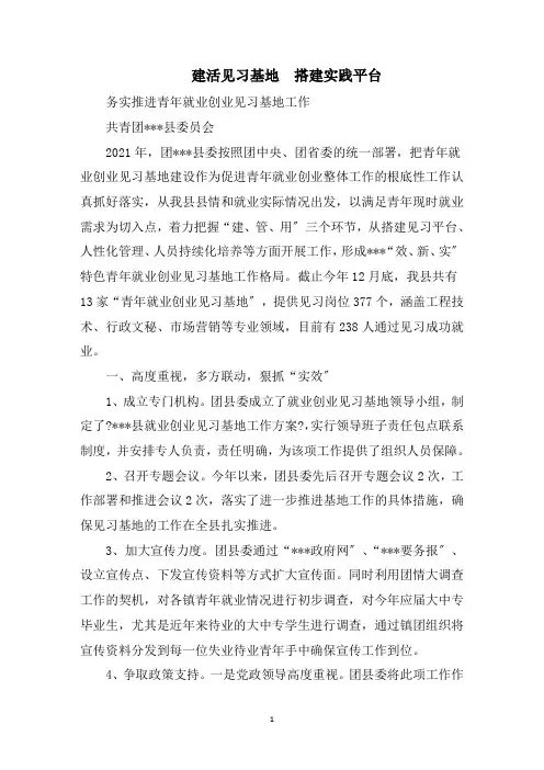 最新青年就业创业见习基地汇报材料