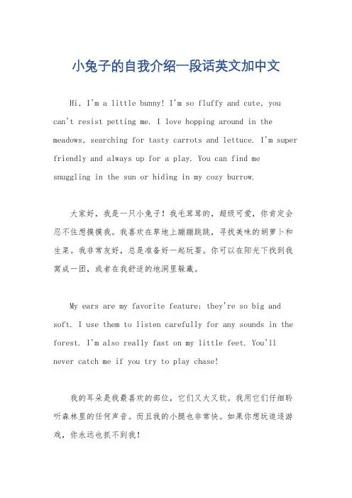 小兔子的自我介绍一段话英文加中文