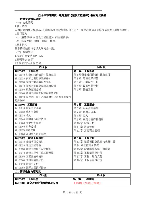 2024一建《经济》教材变动详解