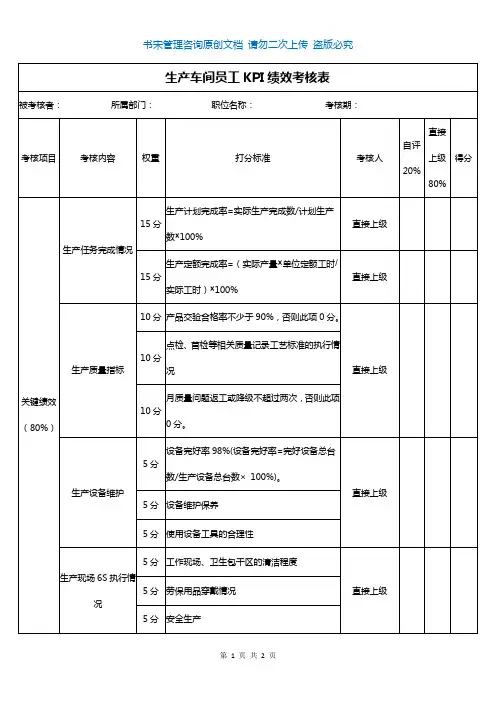 收银KPI指标表