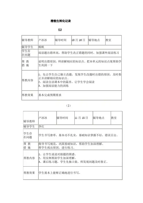 潜能生转化记录