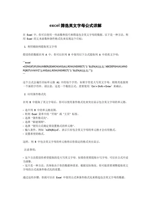 excel筛选英文字母公式