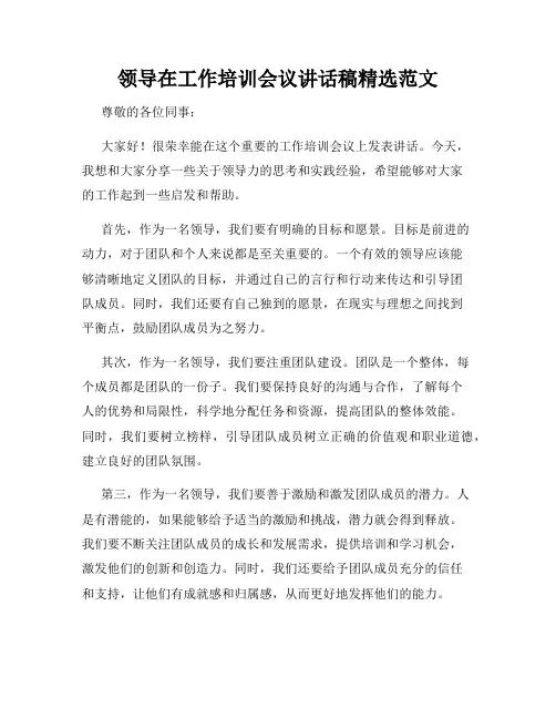 领导在工作培训会议讲话稿精选范文