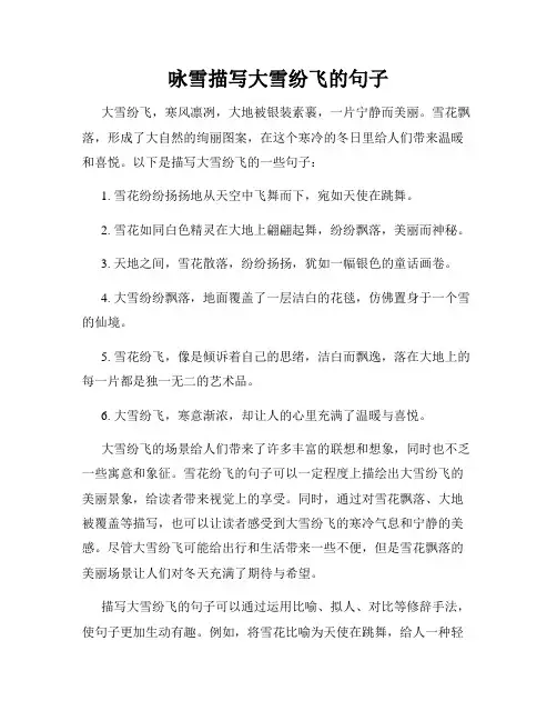 咏雪描写大雪纷飞的句子